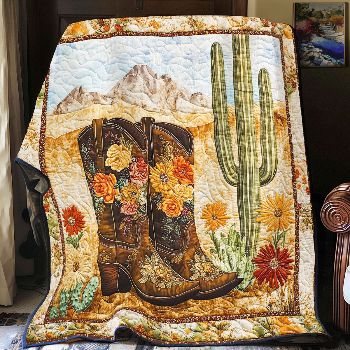 Cowboy Boot Cactus WX2802014CL Quilt Blanket