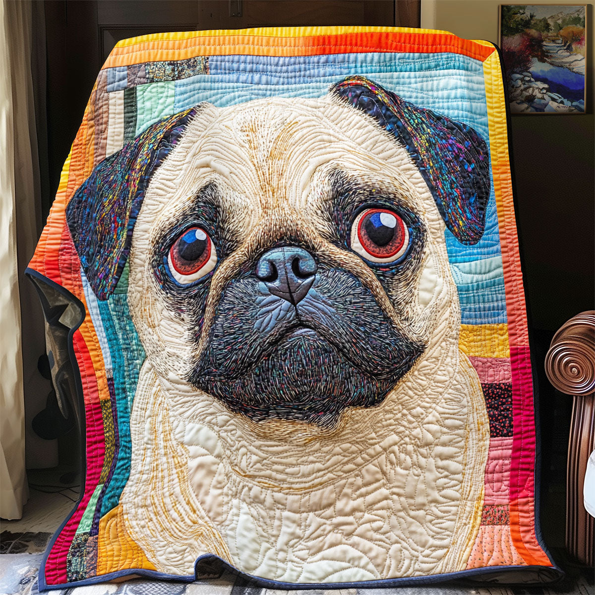 Pug Portrait WX0303093CL Quilt Blanket