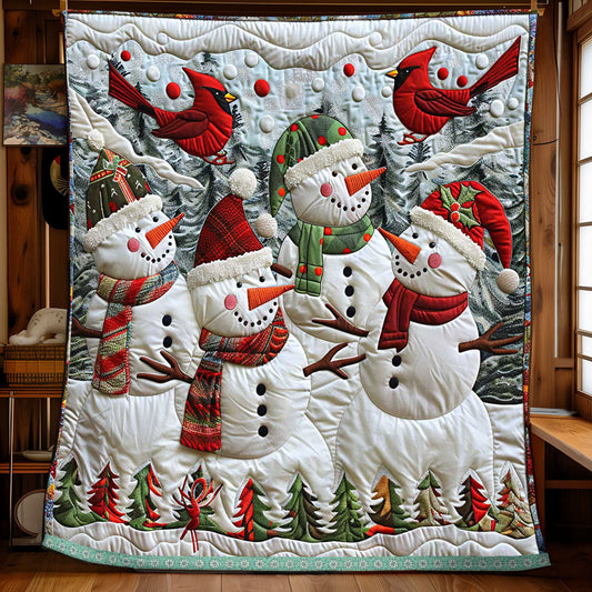 Cheerful Snowman Cardinal WP0409013CL Quilt Blanket