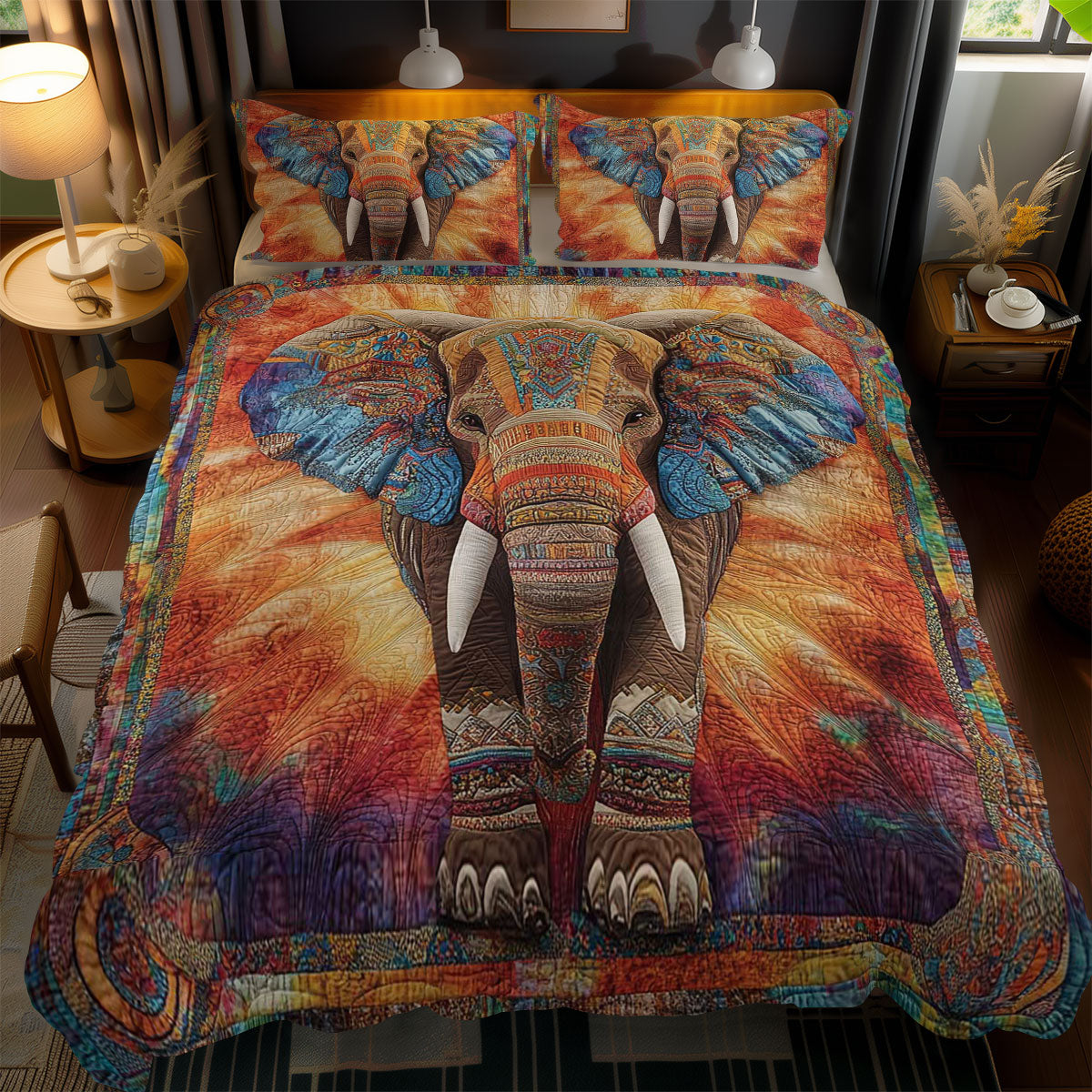 Boho Elephant WN1002050CL Quilted Bedding Set