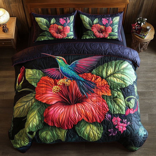 Hummingbird Red Hibiscus WT0703071CL Quilted Bedding Set