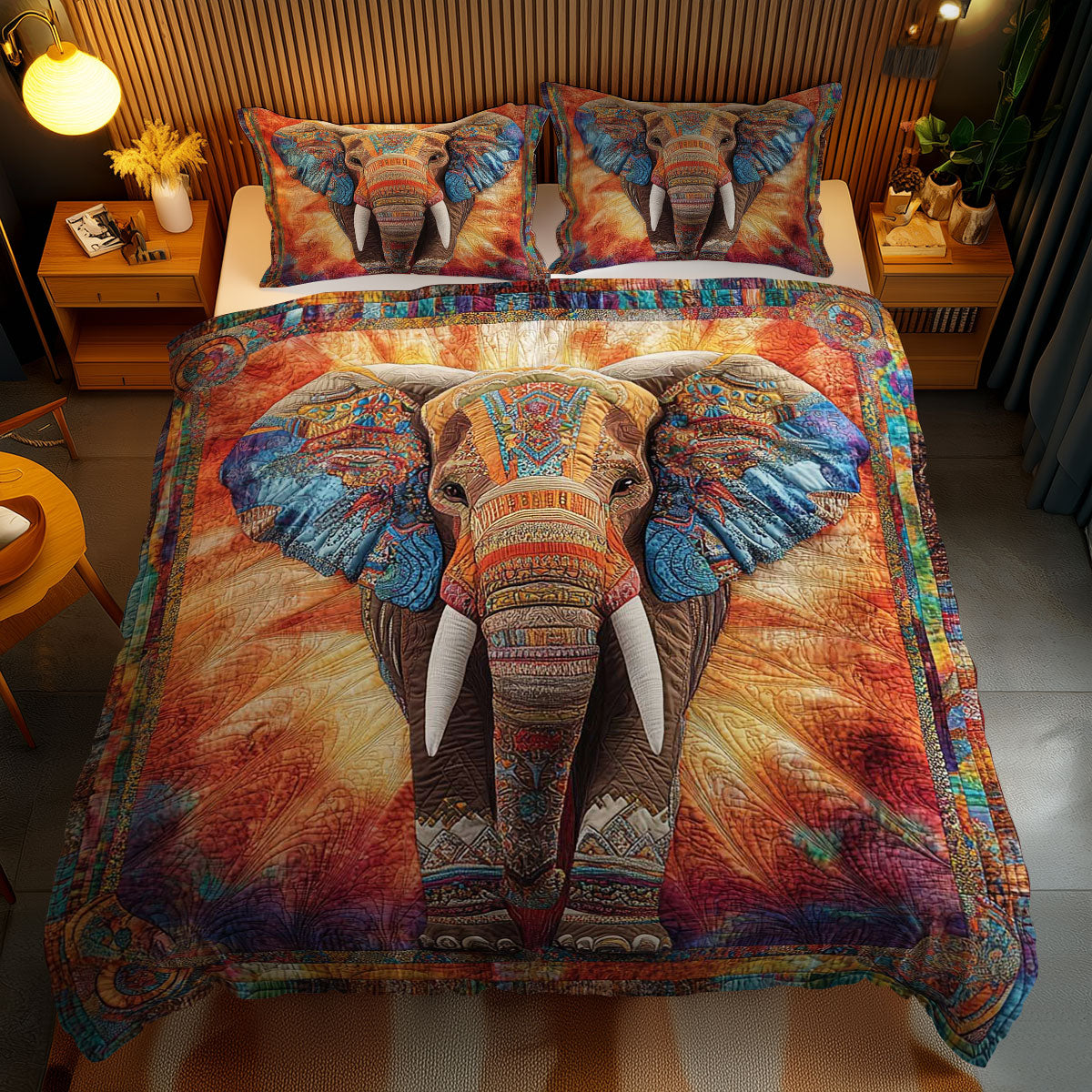 Boho Elephant WN1002050CL Quilted Bedding Set