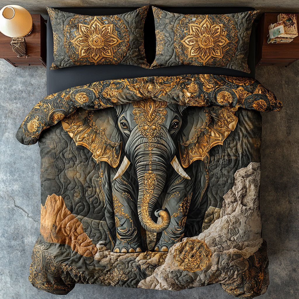 Majestic Gold Elephant WY0803084CL Quilted Bedding Set