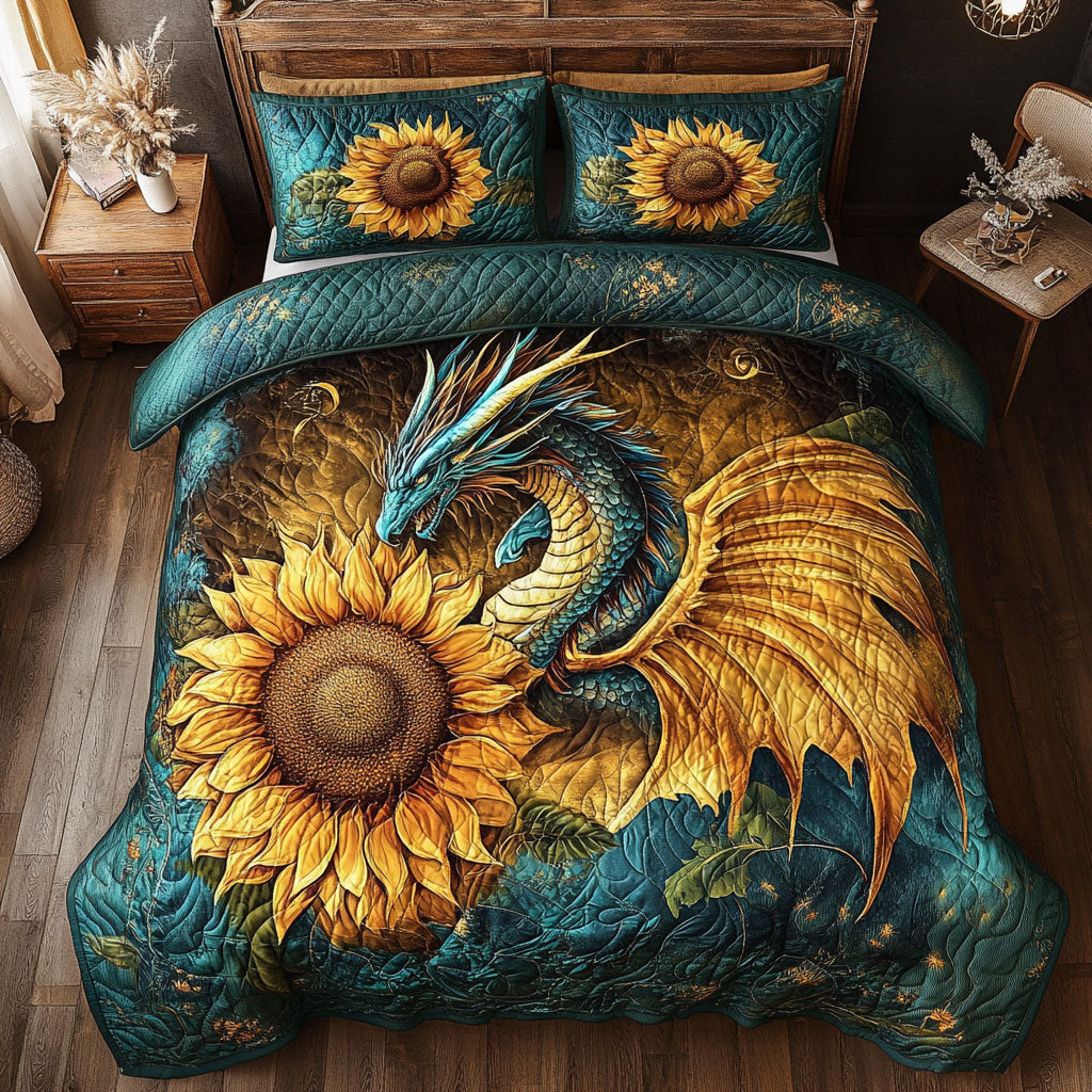 Dragon Green Sunflower WT1302001CL Quilted Bedding Set