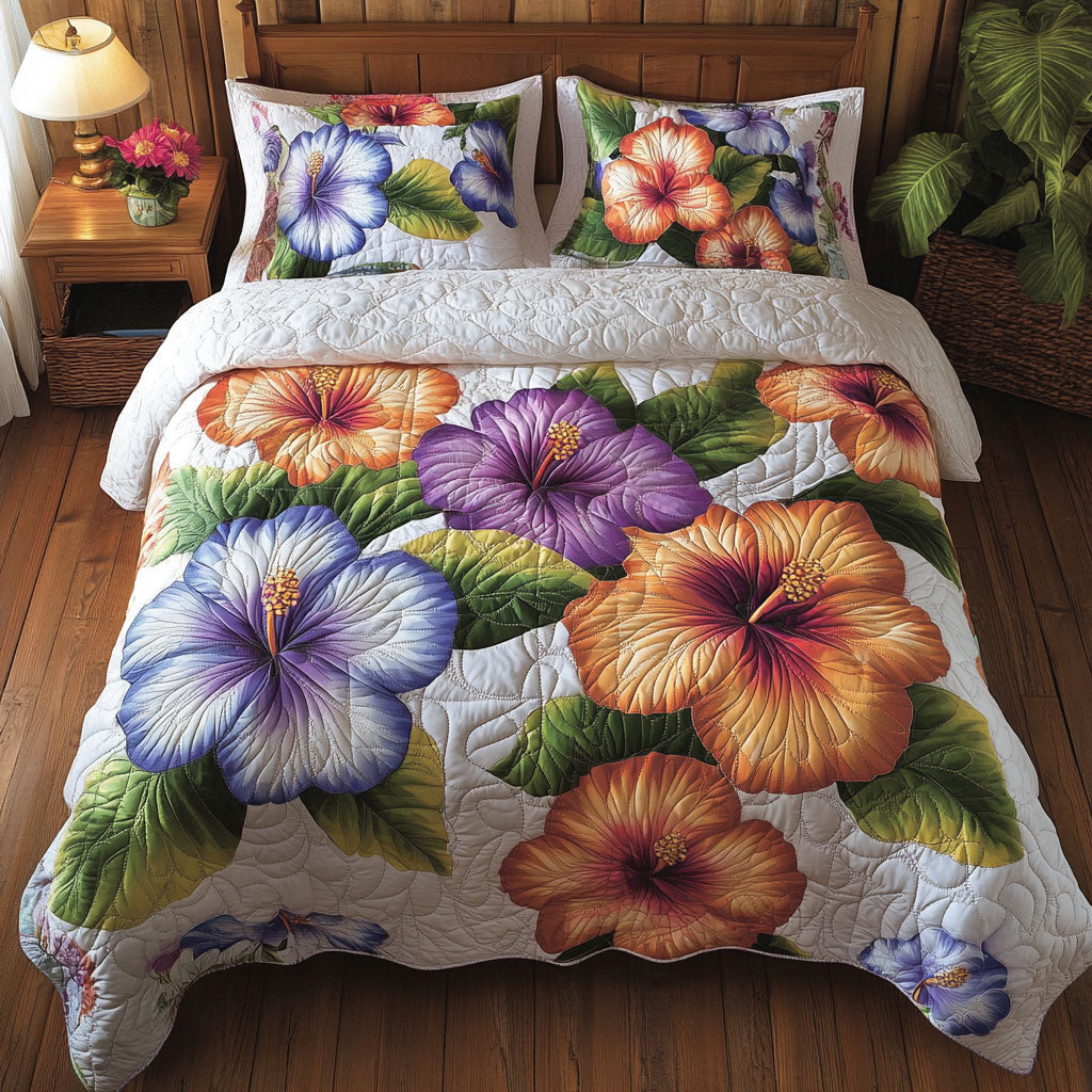 Hibiscus Flowers Color WT0703067CL Quilted Bedding Set