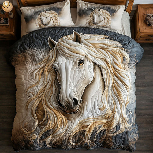 White Horse Portrait WY1202070CL Quilted Bedding Set