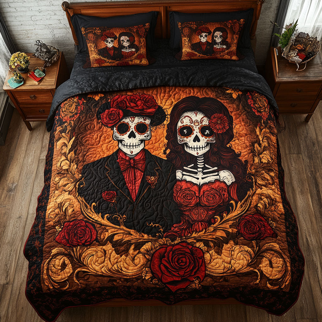 Couple Skeleton In Rose WY1802036CL Quilted Bedding Set
