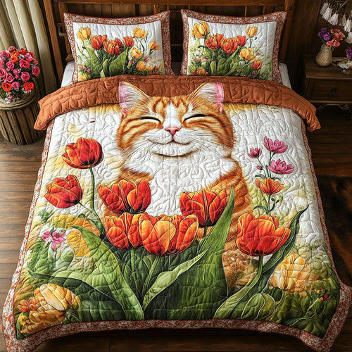 Cat Blooming Tulips WT0703063CL Quilted Bedding Set
