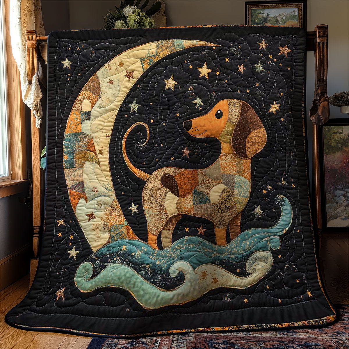 Starry Dachshund Night WN0601041CL Quilt Blanket