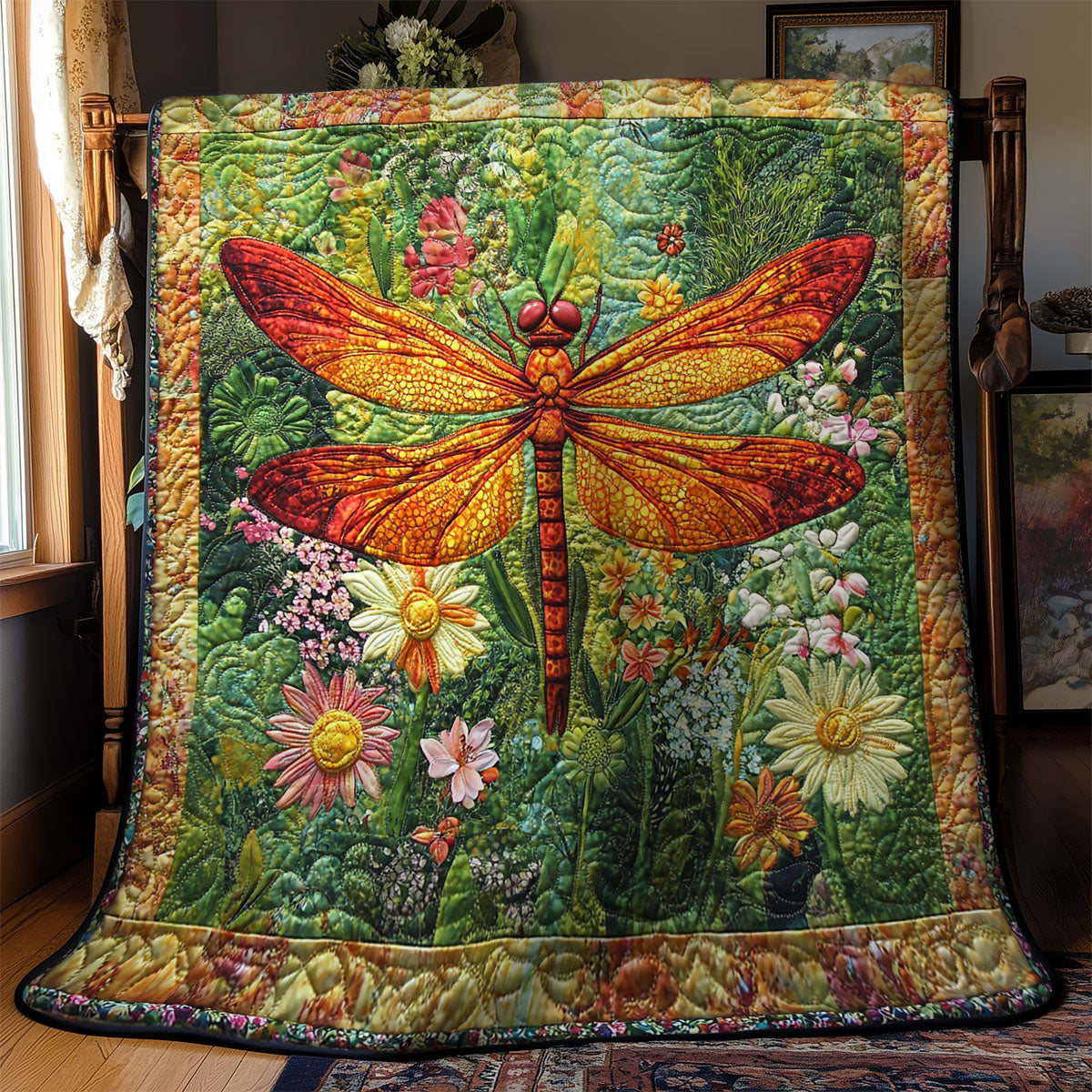 Fire Dragonfly In Garden WY0402021CL Quilt Blanket