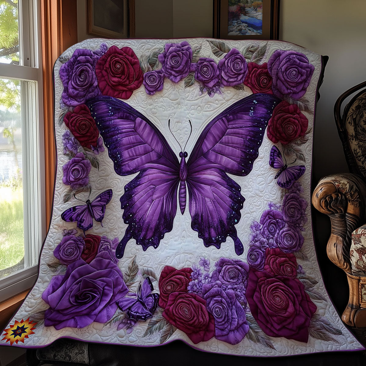 Purple Flower Butterfly WY0912014CL Quilt Blanket