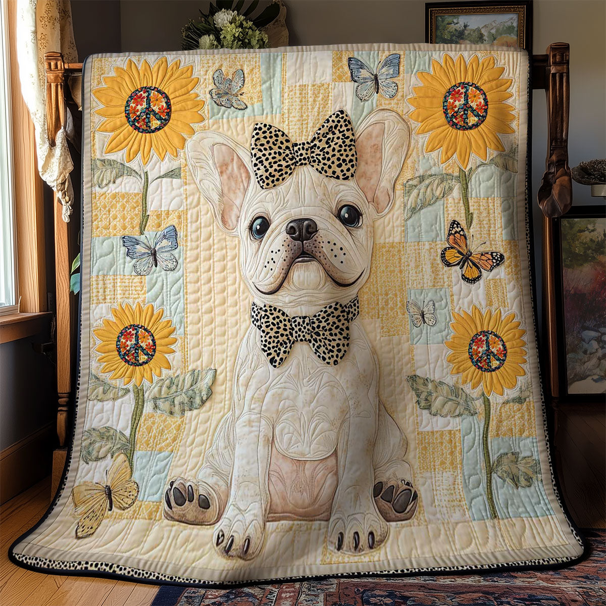 Leopard Bow Bulldog WN2412021CL Quilt Blanket