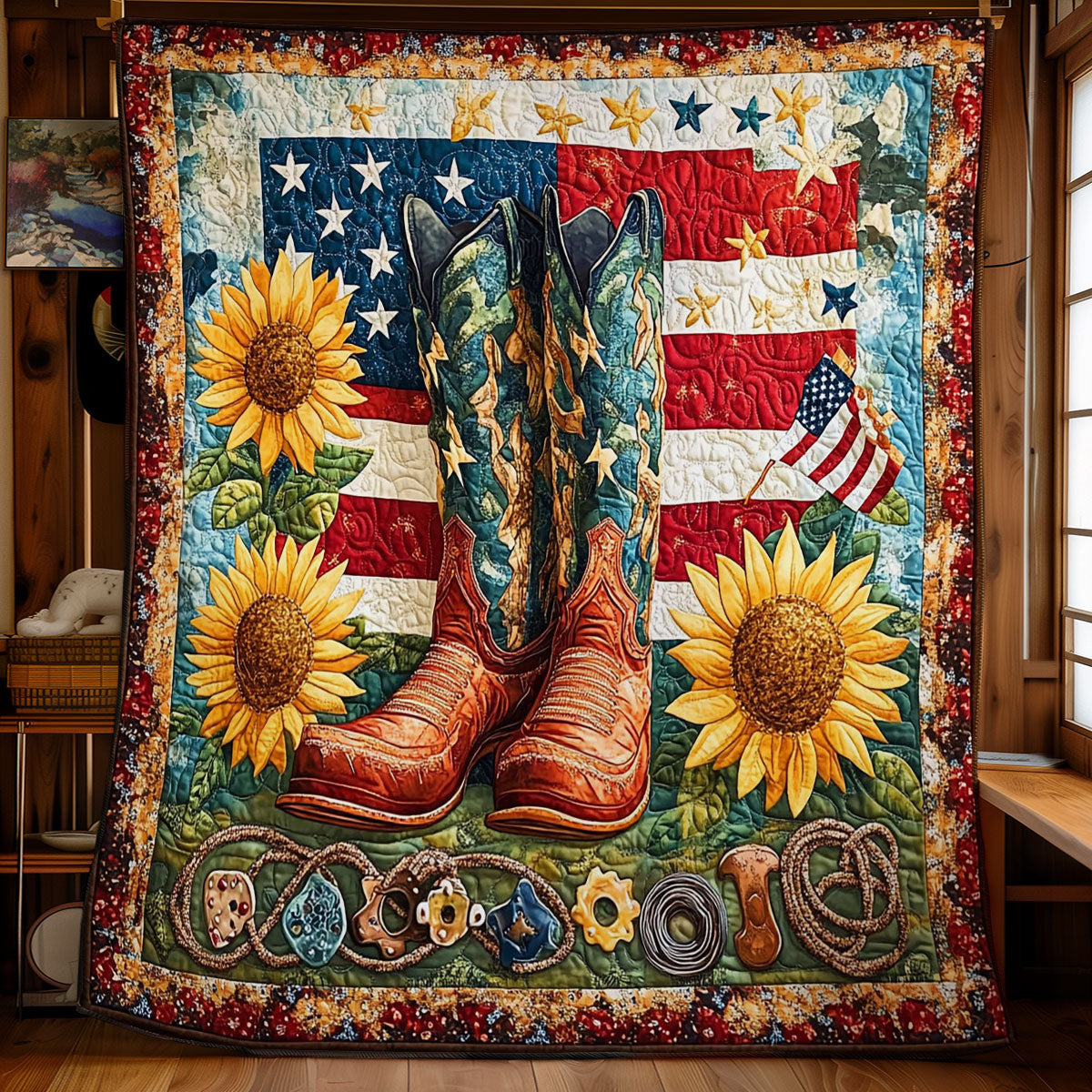 Cowboy Boots And Sunflower WY2101049CL Quilt Blanket
