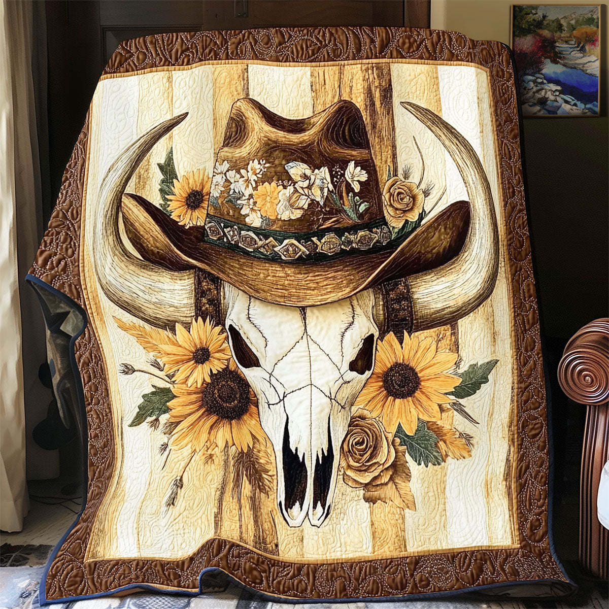 Bull Skull Cowboy WX0602001CL Quilt Blanket
