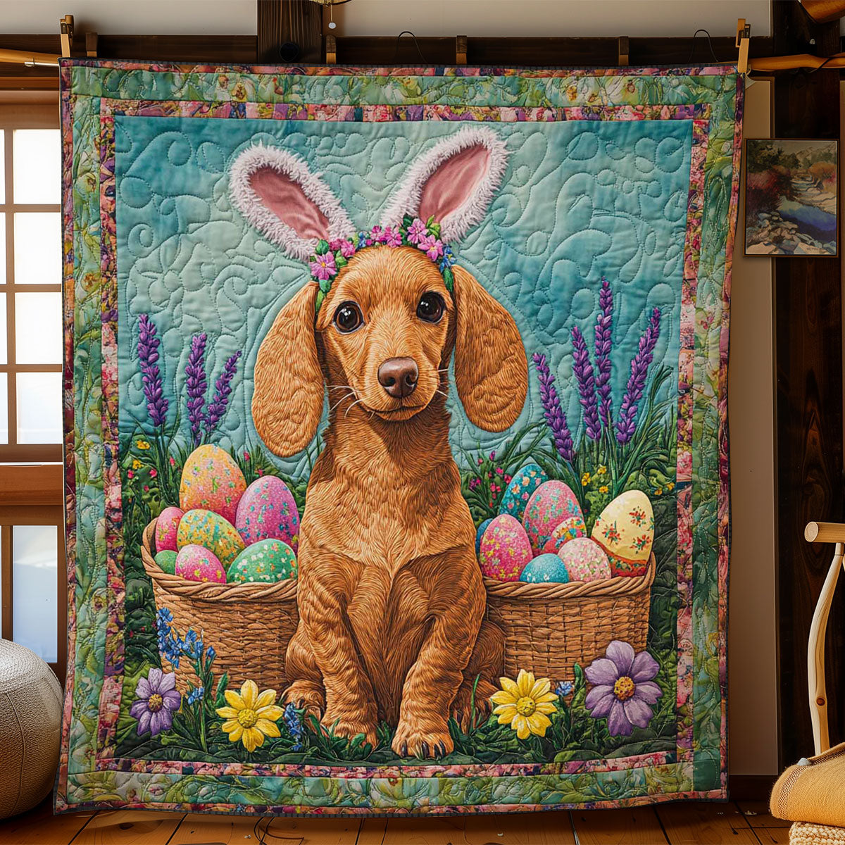 Dachshund In Easter Bloom WN1501007CL Quilt Blanket
