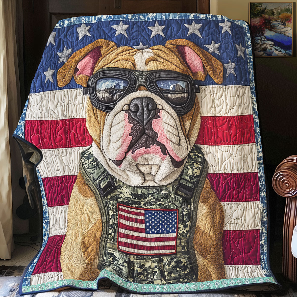 America Military Bulldog WX2312002CL Quilt Blanket
