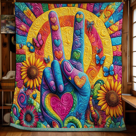 Peace Hippie WX1411033CL Quilt Blanket