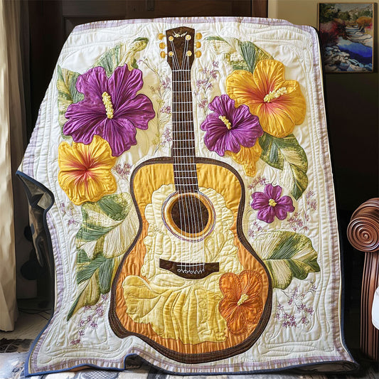 Hibiscus Guitar WP0801053CL Quilt Blanket