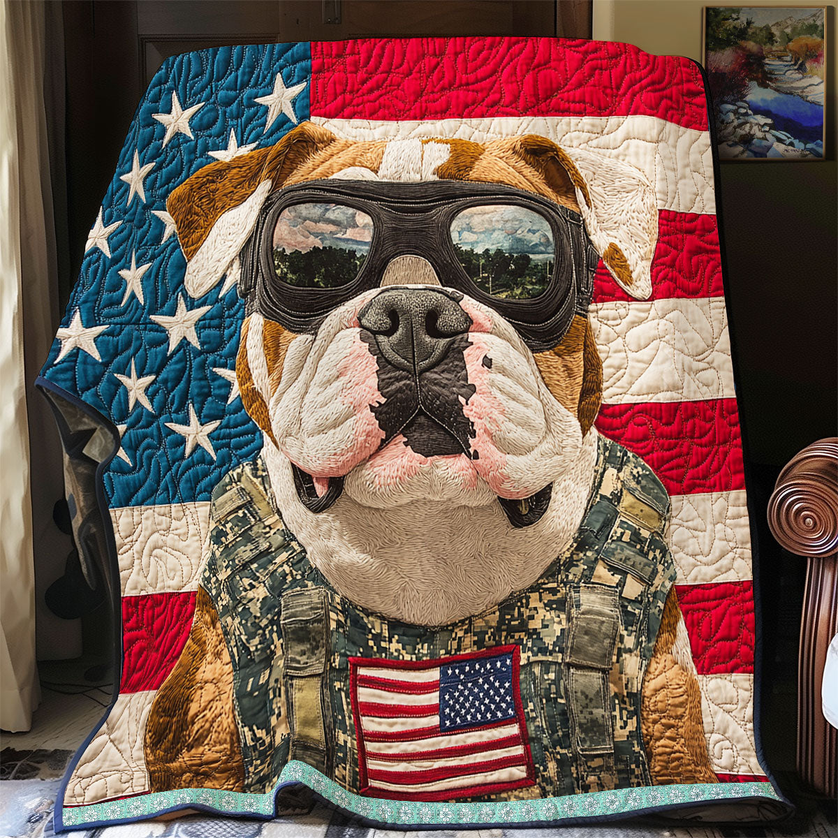 Military Bulldog WX2312035CL Quilt Blanket
