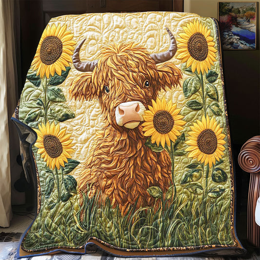 Sunflower Highland Cow WP0801068CL Quilt Blanket