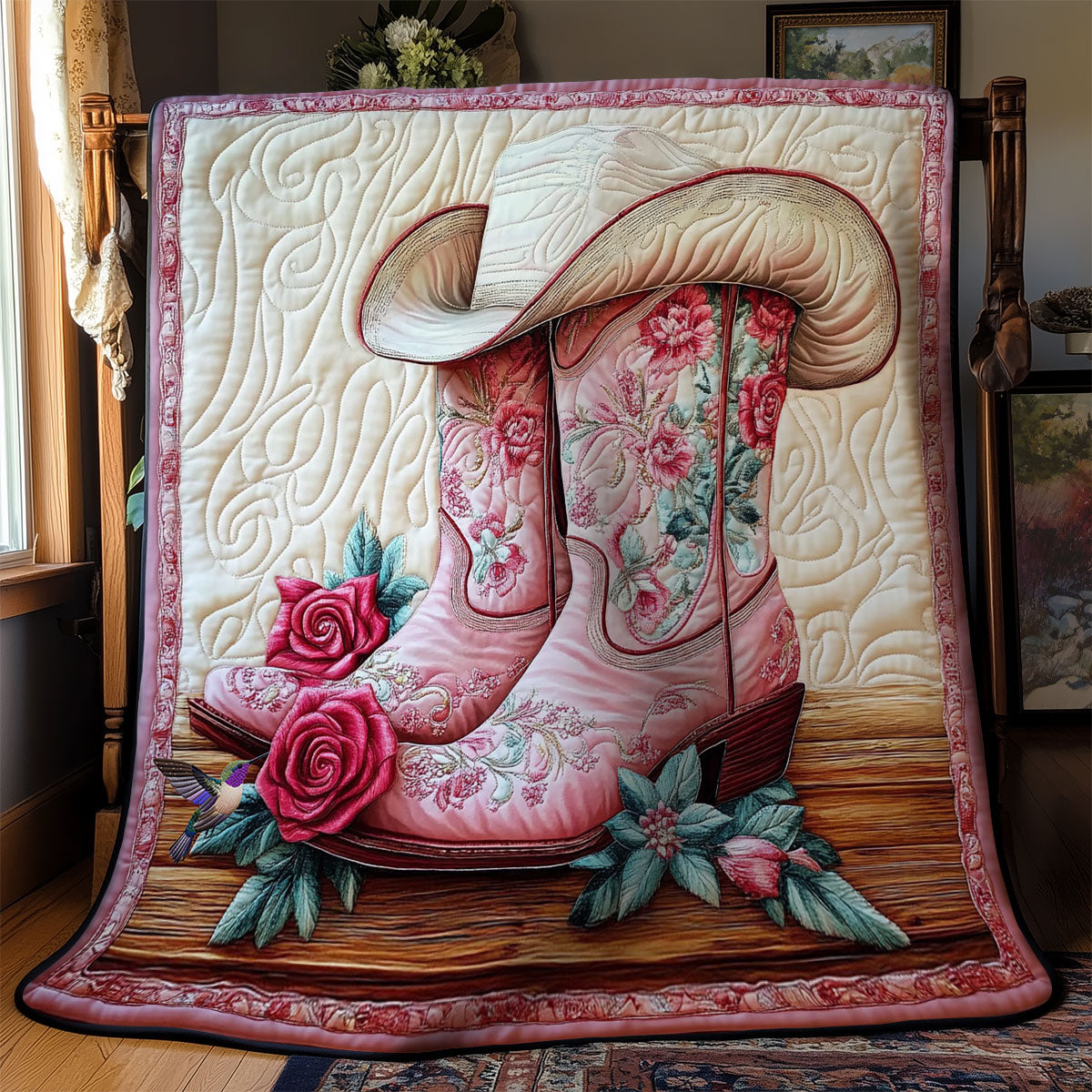 Pink Cowboy Boots WY0612018CL Quilt Blanket