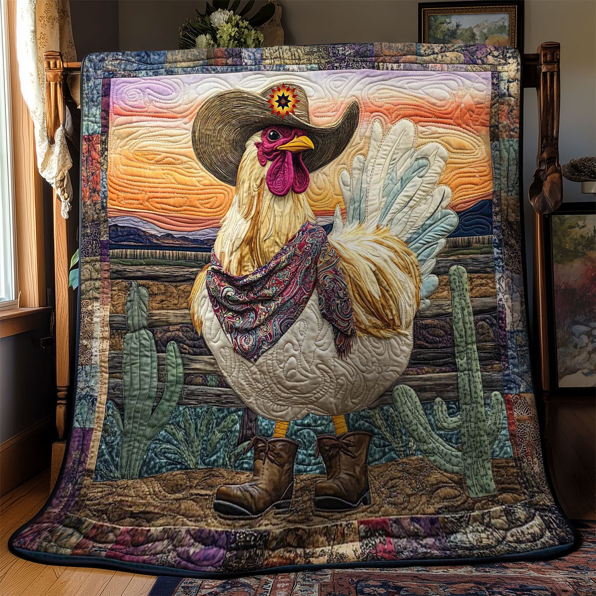 Cowboy Chicken Charm WN1812018CL Quilt Blanket