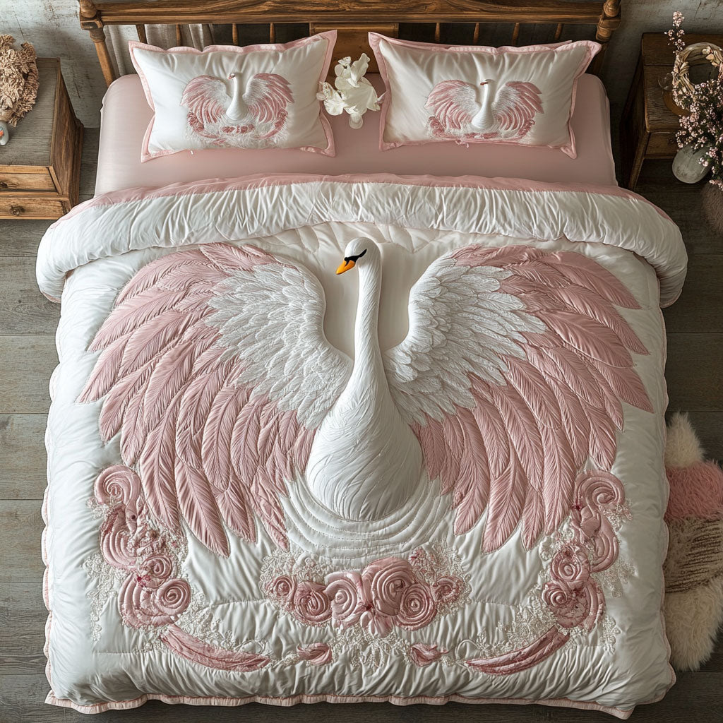 Pink Swan WY1302106CL Quilted Bedding Set