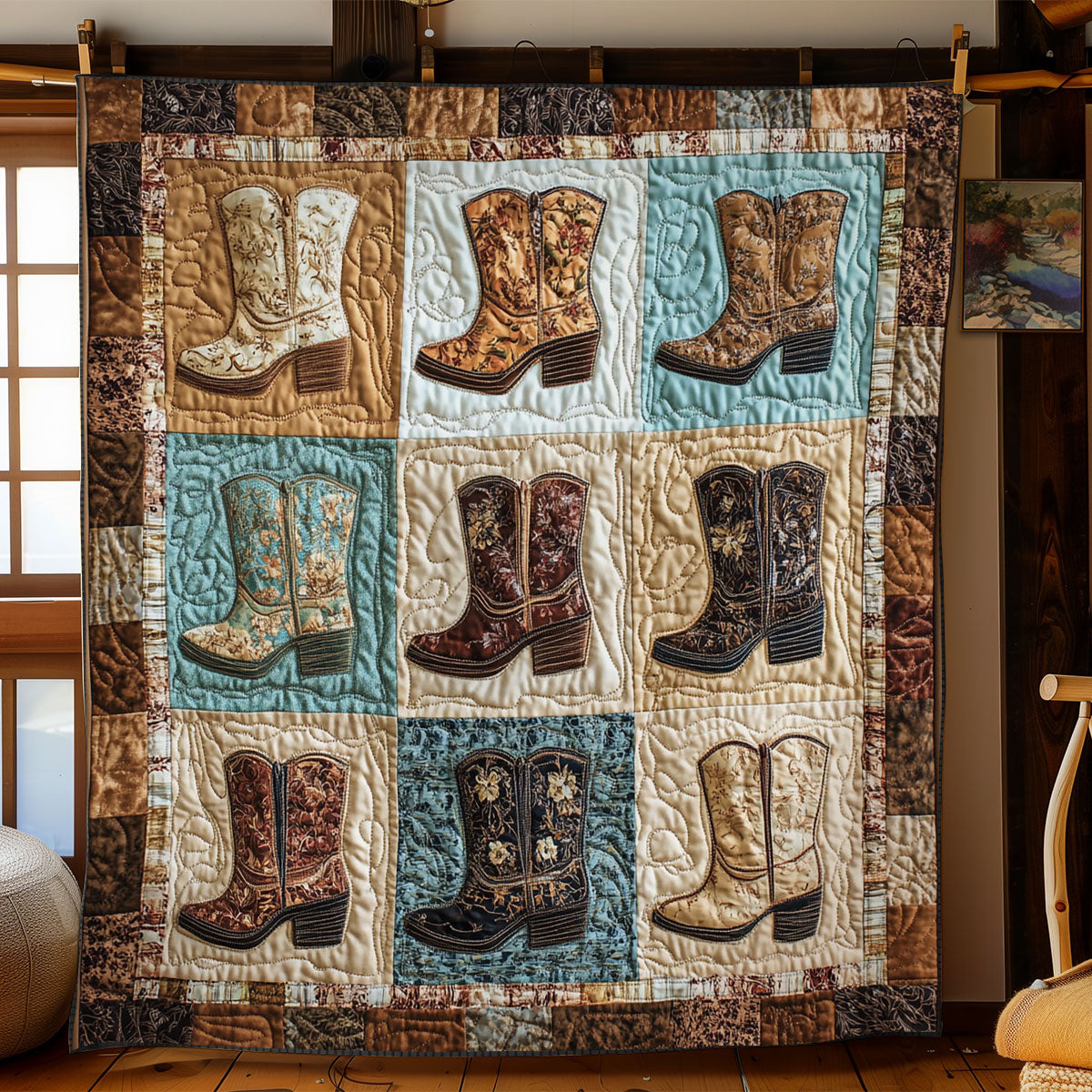 Vintage Cowboy Boots WY1502048CL Quilt Blanket