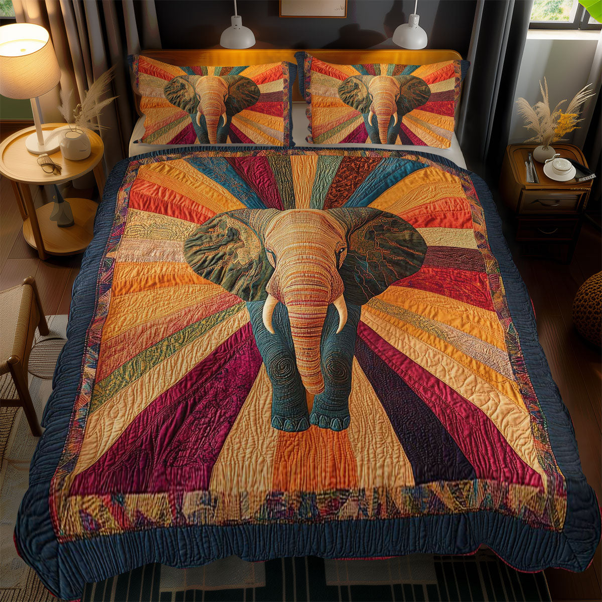 Colorful Elephant WN1002056CL Quilted Bedding Set