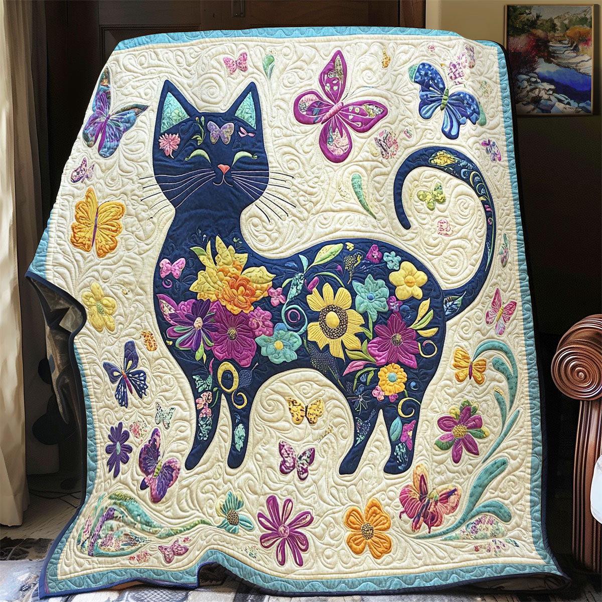 Cat In Flower Garden WY1002029CL Quilt Blanket