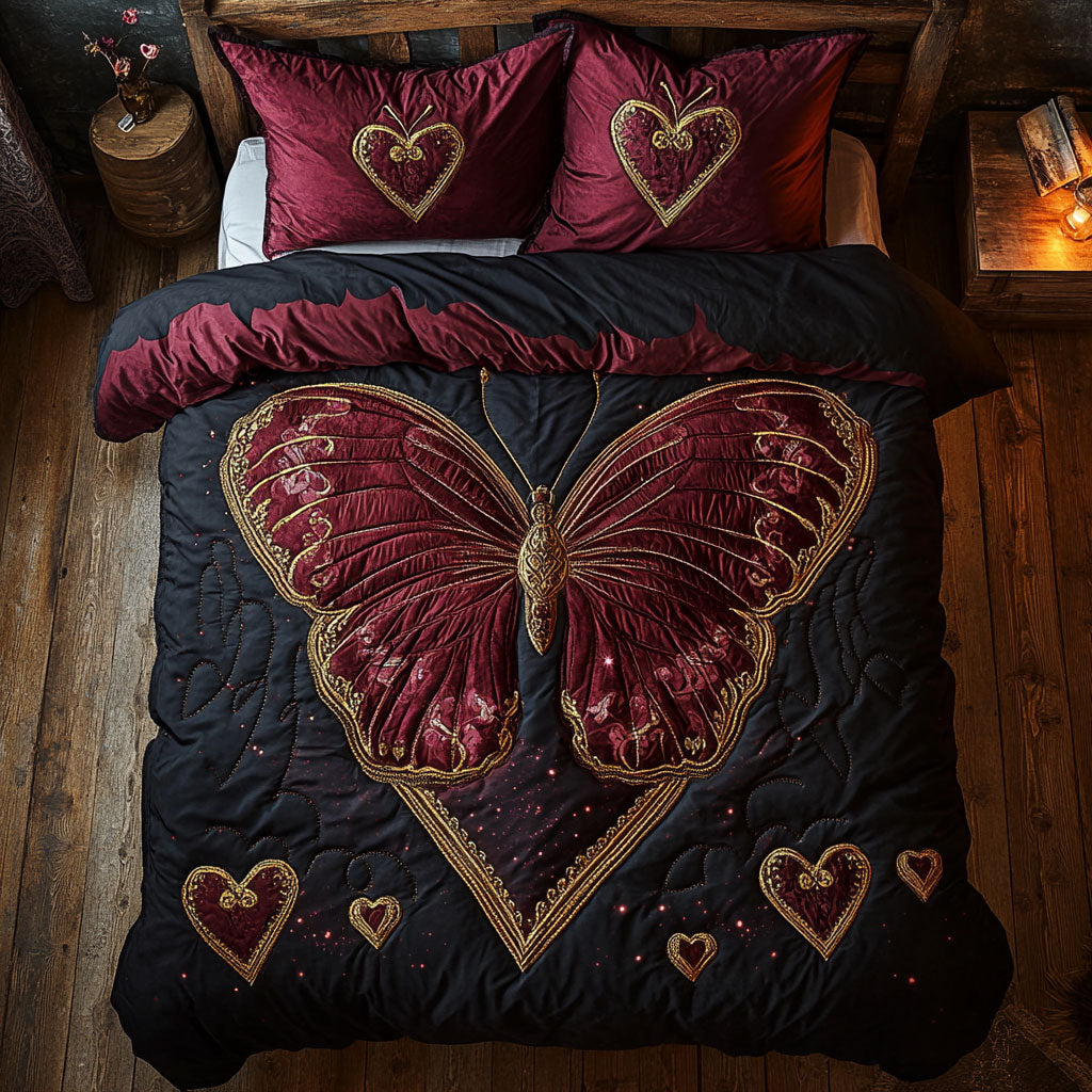 Red Butterfly Heart WT2702036CL Quilted Bedding Set