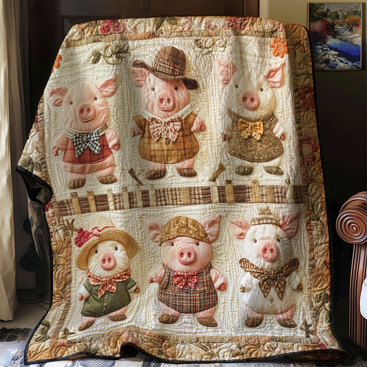 Rustic Piglet Charm WJ1303021CL Quilt Blanket