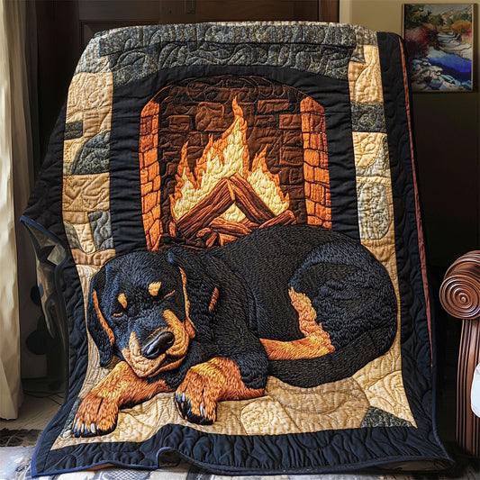 Fireplace Rottweiler WX0601011CL Quilt Blanket