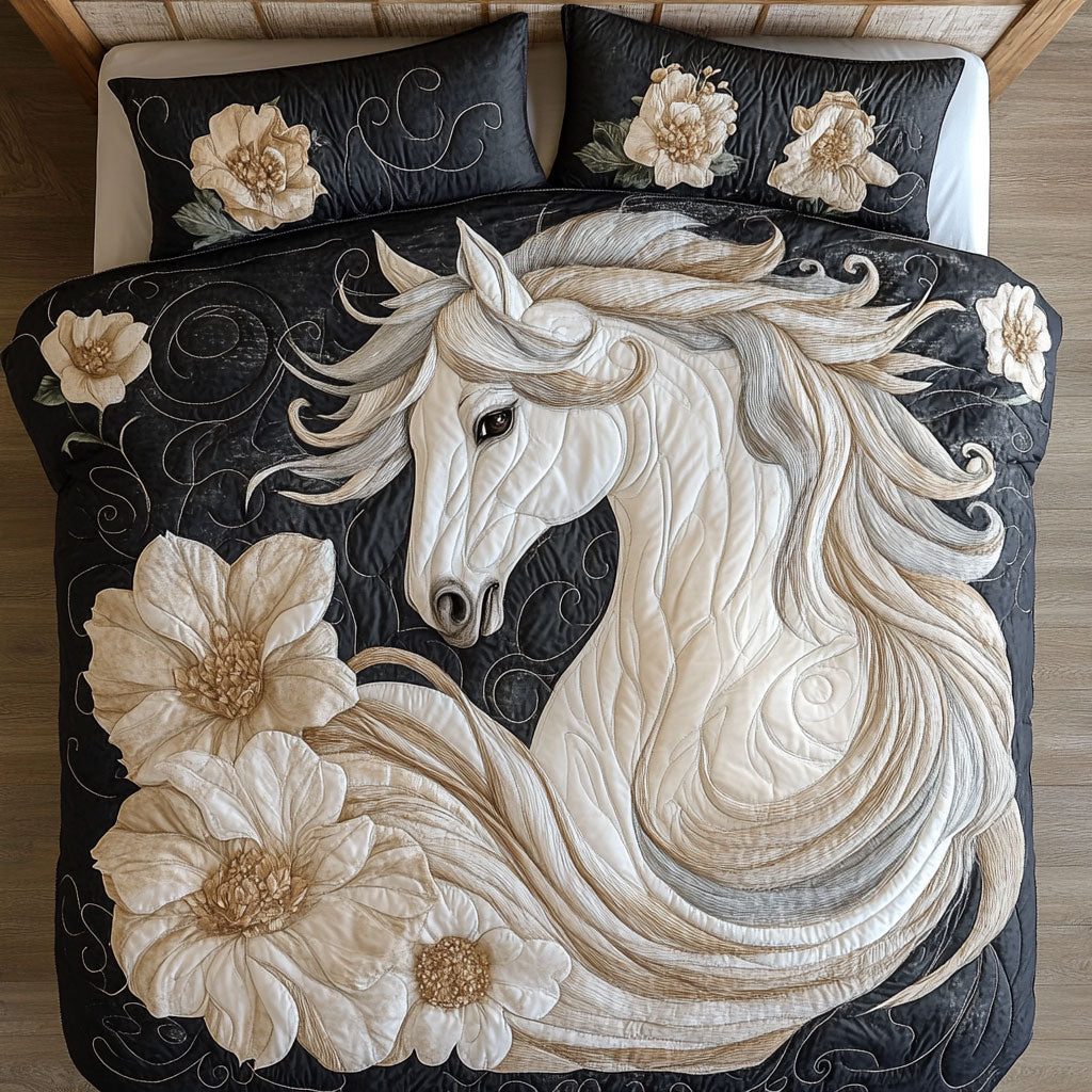 White Flower Horse WY1202068CL Quilted Bedding Set