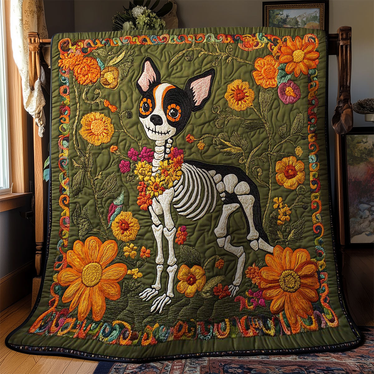 Sugar Skull Chihuahua WN2201019CL Quilt Blanket