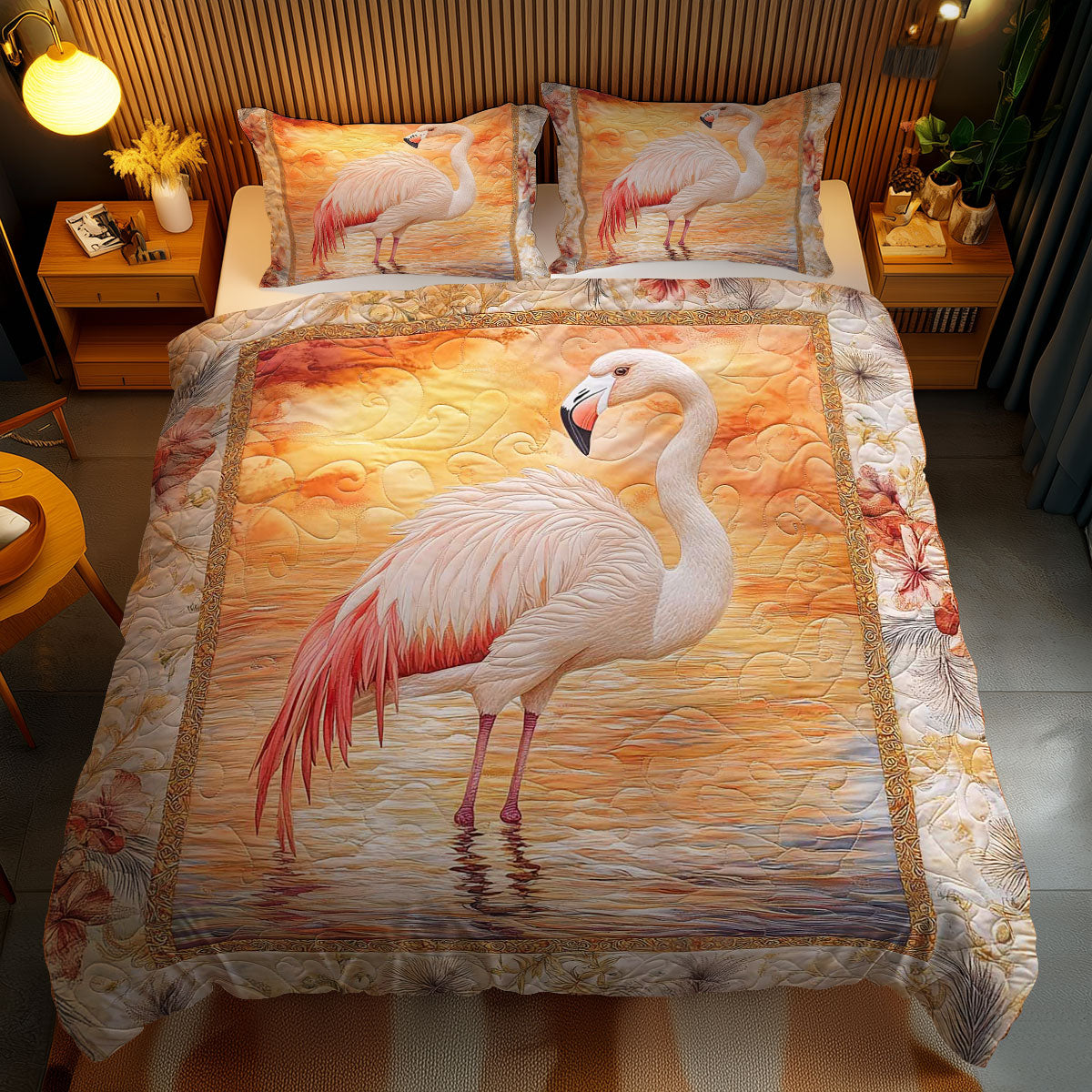 Dreamy Flamingo WN1102049CL Quilted Bedding Set