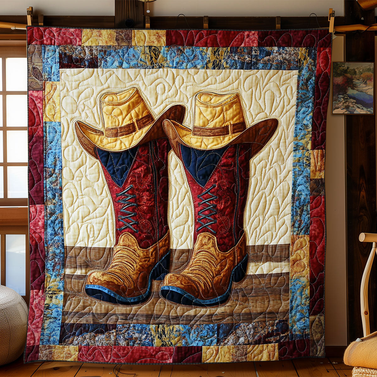 Cowboy Boots And Hat WY1502034CL Quilt Blanket
