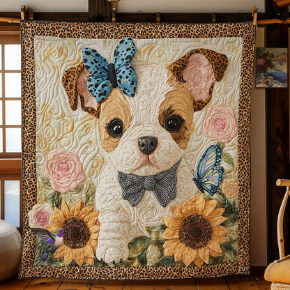 Floral Bulldog WN2412025CL Quilt Blanket