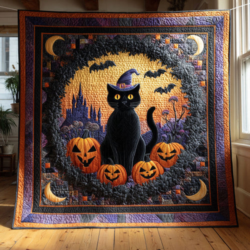 Halloween Moonlight Cat CW1109049CL Quilt Blanket