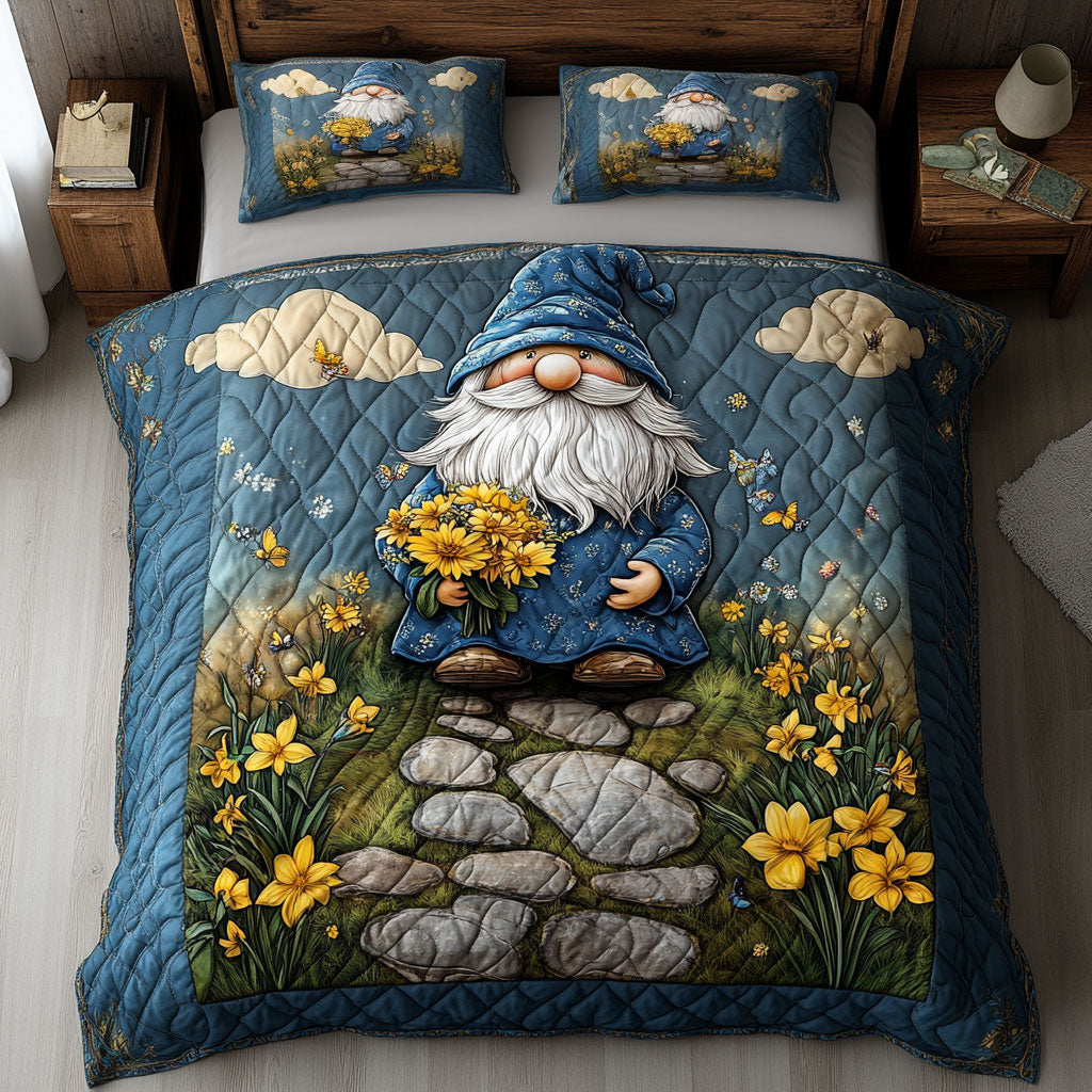 Gnome And Yellow Flower WY1302086CL Quilted Bedding Set