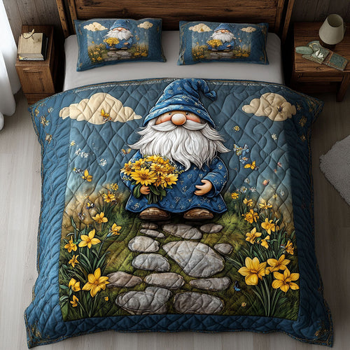 Gnome And Yellow Flower WY1302086CL Quilted Bedding Set