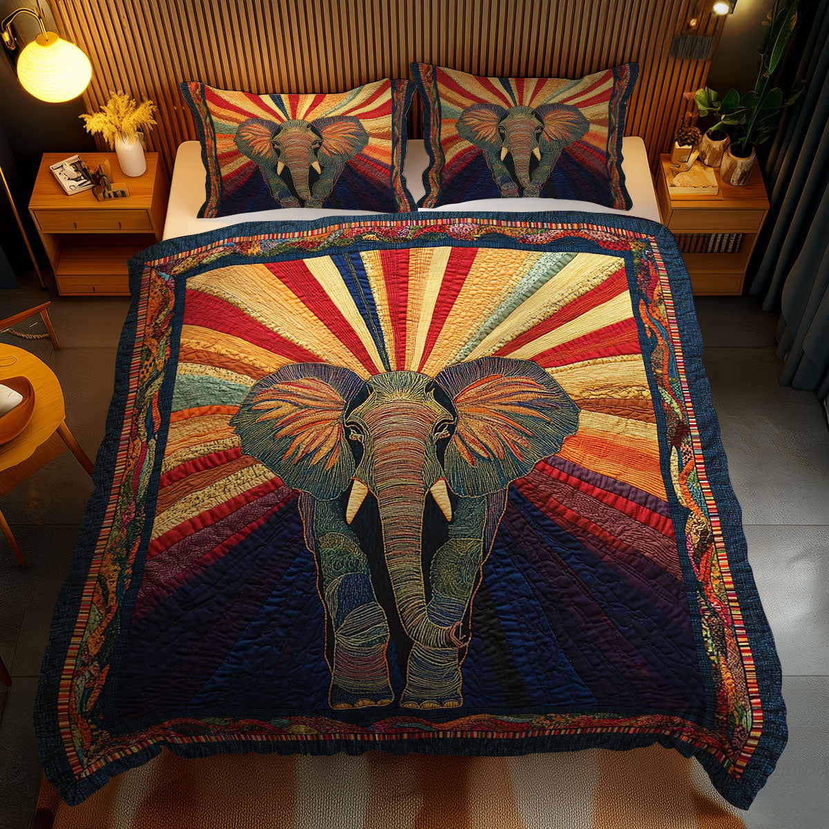 Sunburst Elephant WN1002083CL Quilted Bedding Set
