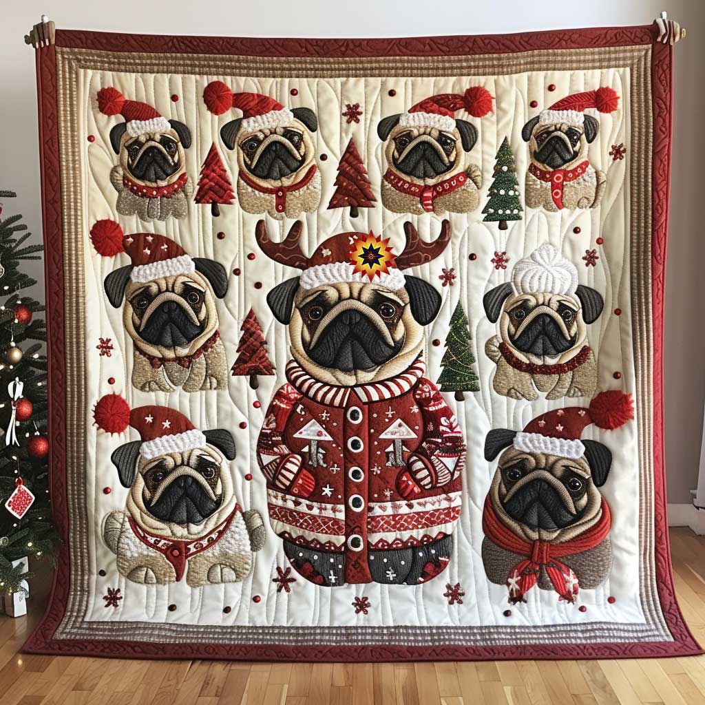 Adorable Christmas Fashion Pug WP1710014CL Quilt Blanket