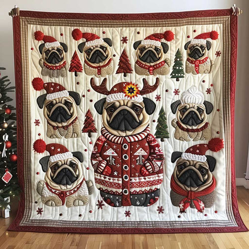 Adorable Christmas Fashion Pug WP1710014CL Quilt Blanket