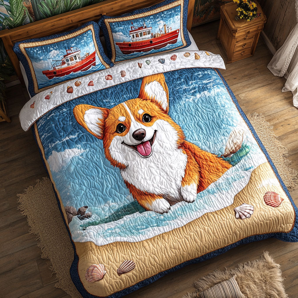 Corgi Summer Beach WT0703076CL Quilted Bedding Set