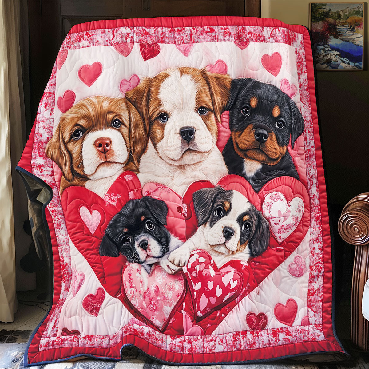 Adorable Dog Valentine WX0901001CL Quilt Blanket