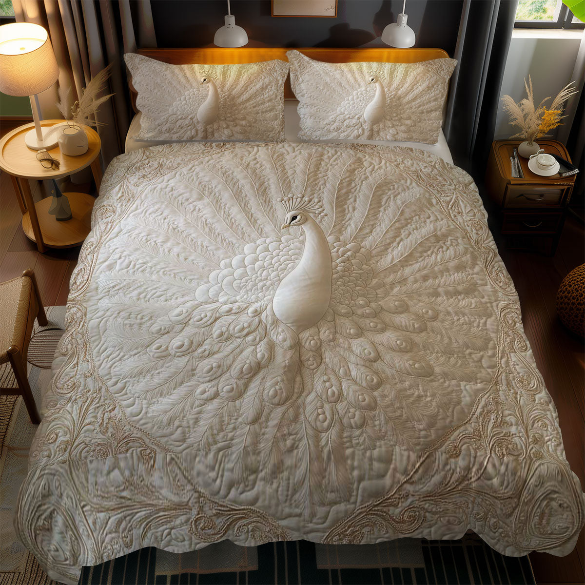 Ethereal Peacock Beauty WN1002062CL Quilted Bedding Set