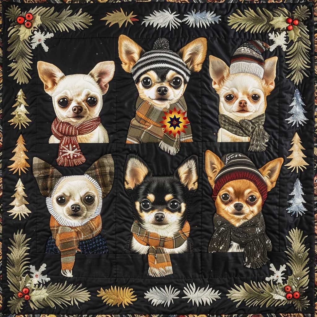Chihuahua Celebrating Christmas WP1110014CL Quilt Blanket