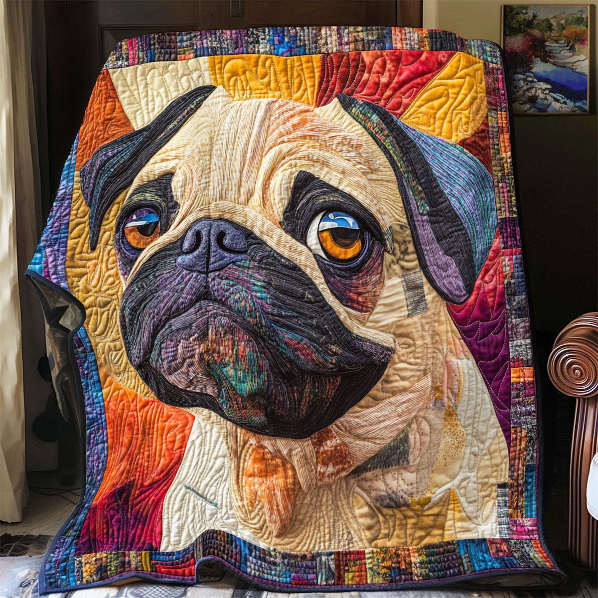 Adorable Pug WX0303058CL Quilt Blanket