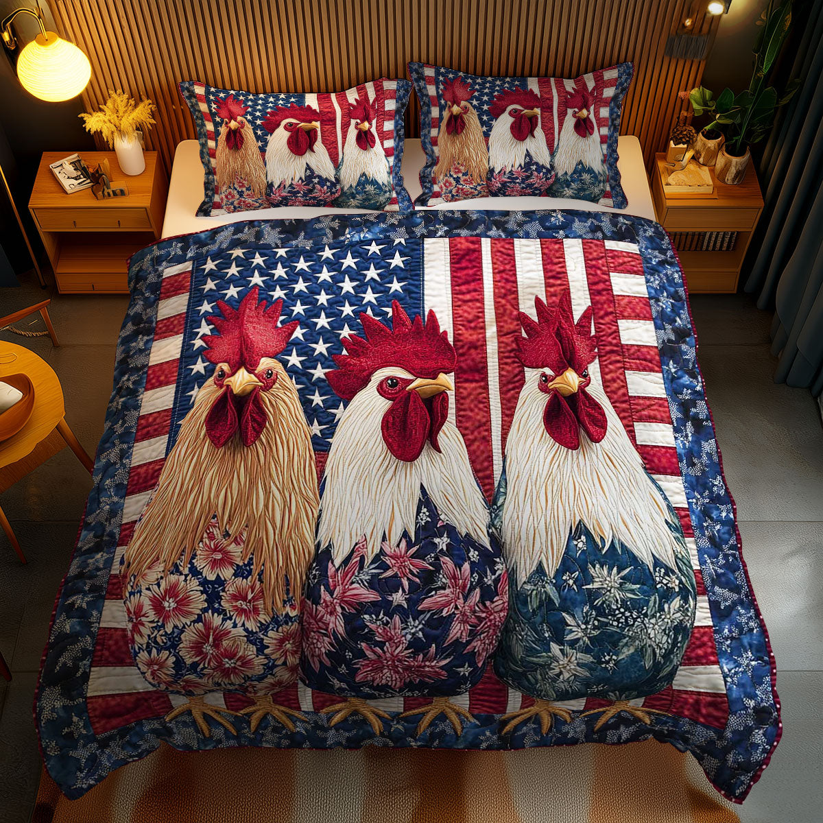 American Rooster Pride WN1002046CL Quilted Bedding Set